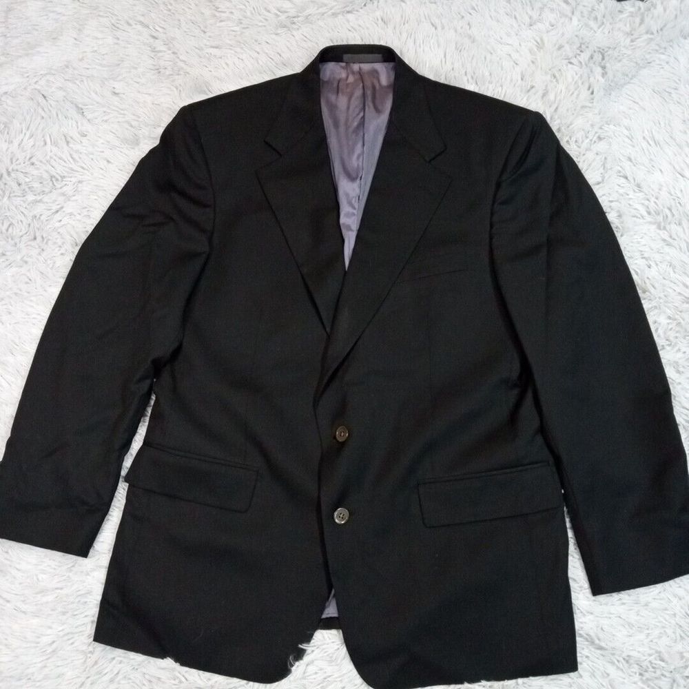 Vintage Neiman Marcus Suit Jacket‎ Mens Black Wool Pockets Buttons Career 44